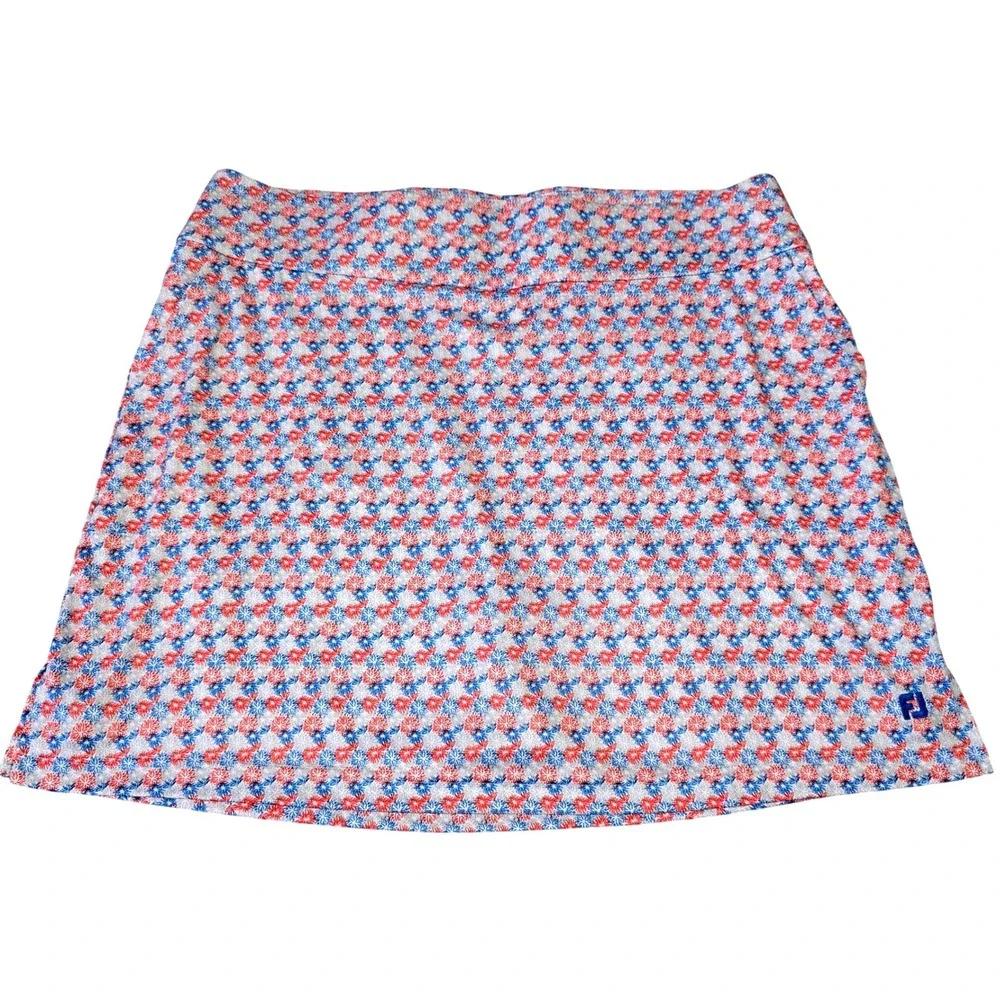 FootJoy Women Size XL Golf Skort Red White Blue Floral Fireworks Print Pockets